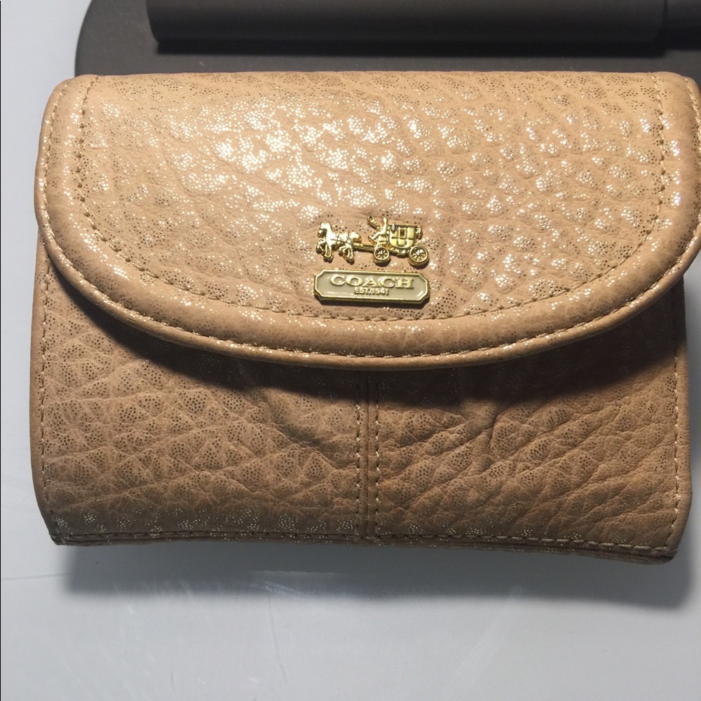Coach wallet. Creamish tan with gold sparkles.